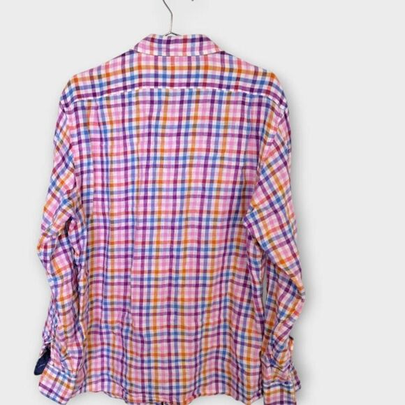 Cremieux Shirt Mens XL Slim Fit Multi Plaid Linen Long Sleeve Preppy Italian‎ - Picture 2 of 7